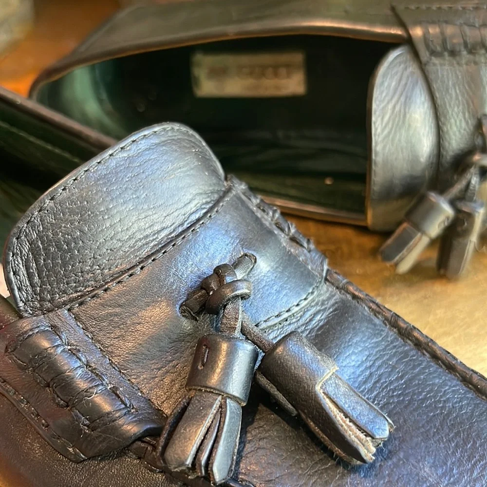 Gucci Black Leather Tassel Loafers